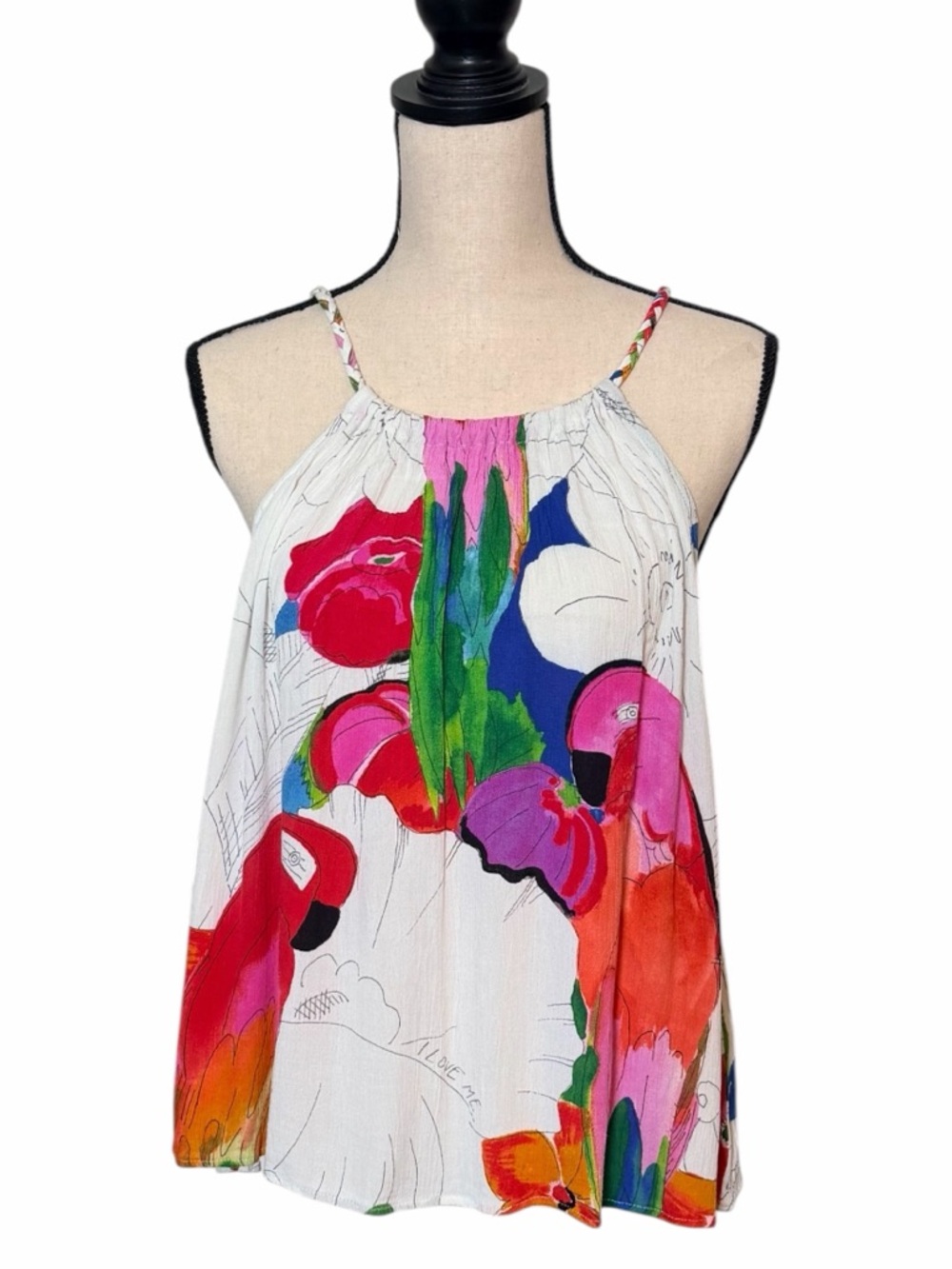 DESIGUAL Rodas Parrot Print Halter Tank Top Blouse - Multi - EU Large US Medium